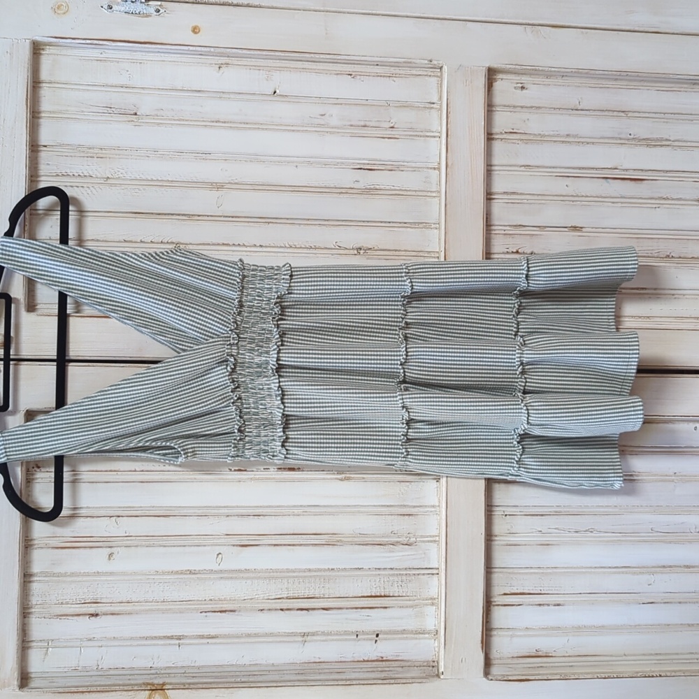 American Eagle, striped green, v-neck, sleeveless mini dress. XS